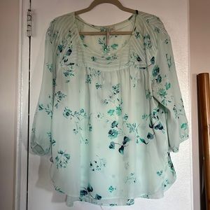 Teal blue floral peasant top